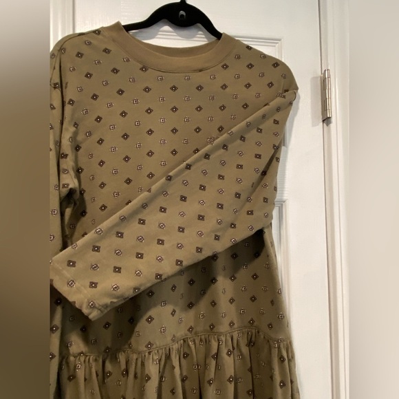 VTG Stephanie Robbin’s Size M Olive Green Cotton Long Sleeve Drop Hem Dress - Picture 8 of 11
